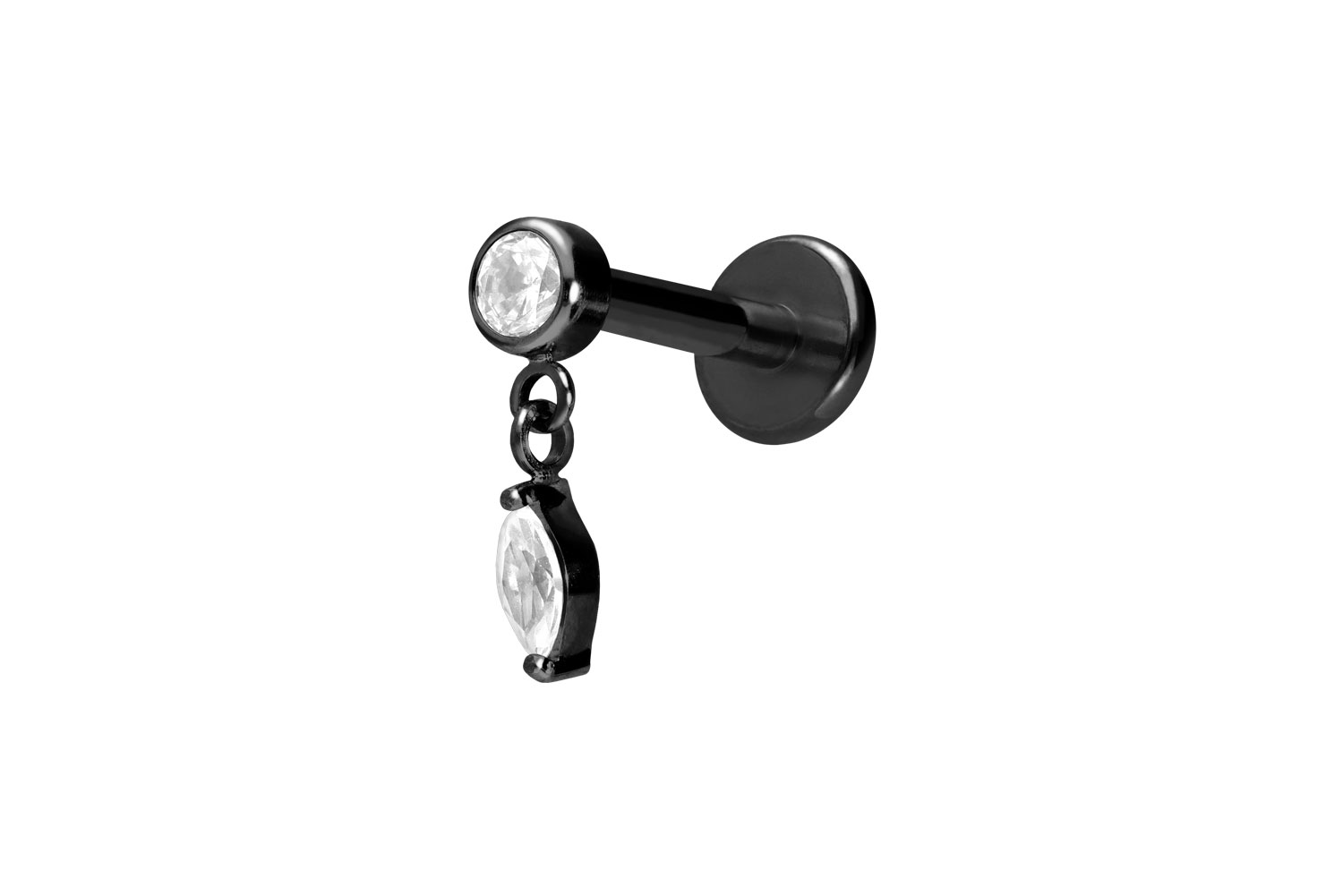 Titan Labret Piercing mit Push Fit KRISTALL + KRISTALLTROPFEN